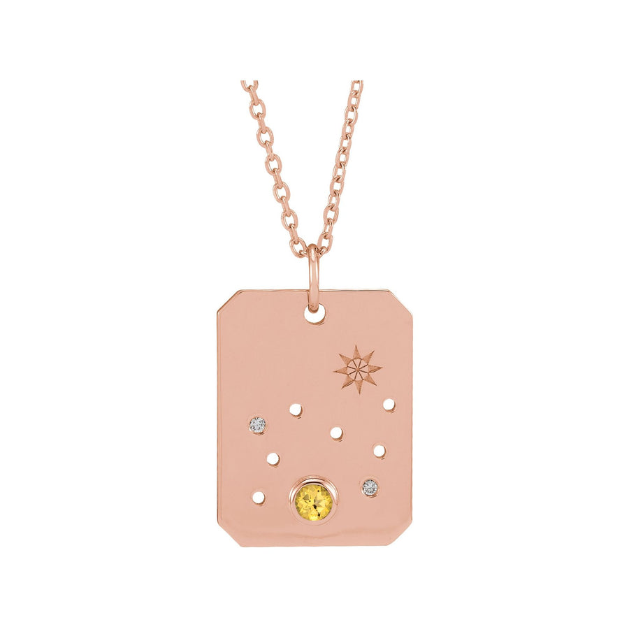 Zodiac and Constellation Diamond Dog Tag Necklace Rose Gold: Leo 