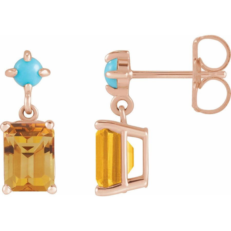 Turquoise &  Citrine Drop Earrings Rose Gold