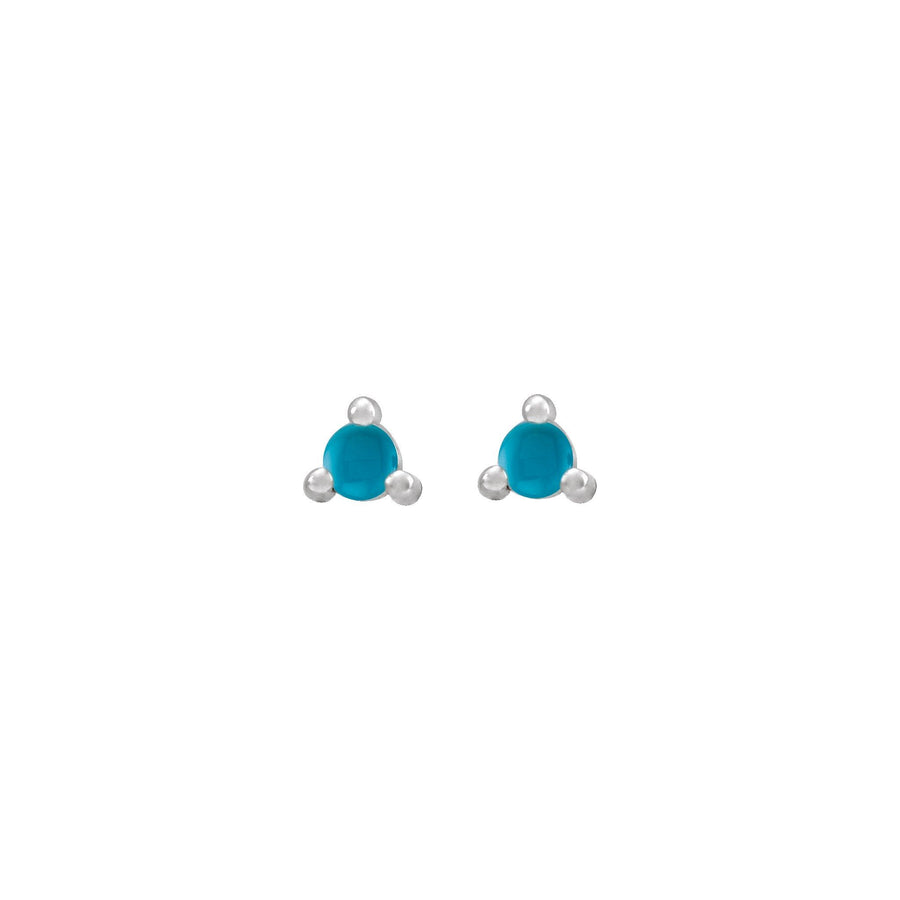 Round Turquoise 3 Prong Stud Earrings White Gold