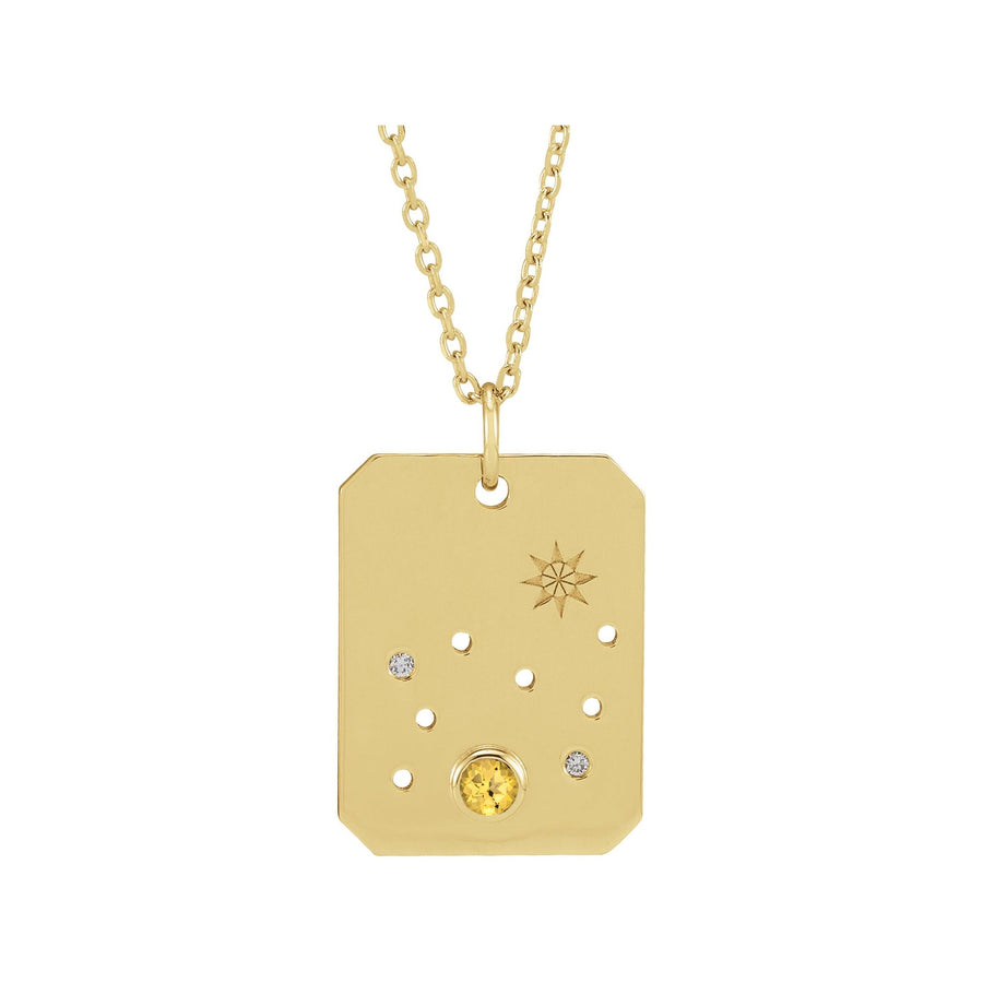 Zodiac and Constellation Diamond Dog Tag Necklace Yellow Gold: Leo 