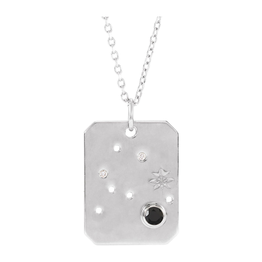 Zodiac and Constellation Diamond Dog Tag Necklace White Gold: Aquarius