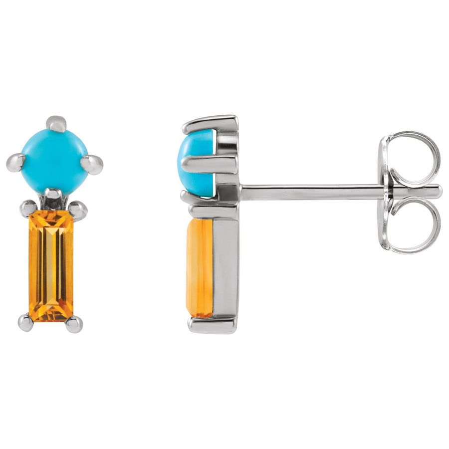 Turquoise &  Citrine Stud Earrings White Gold