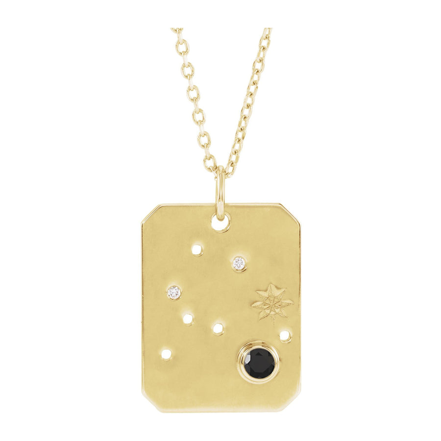 Zodiac and Constellation Diamond Dog Tag Necklace Yellow Gold: Aquarius