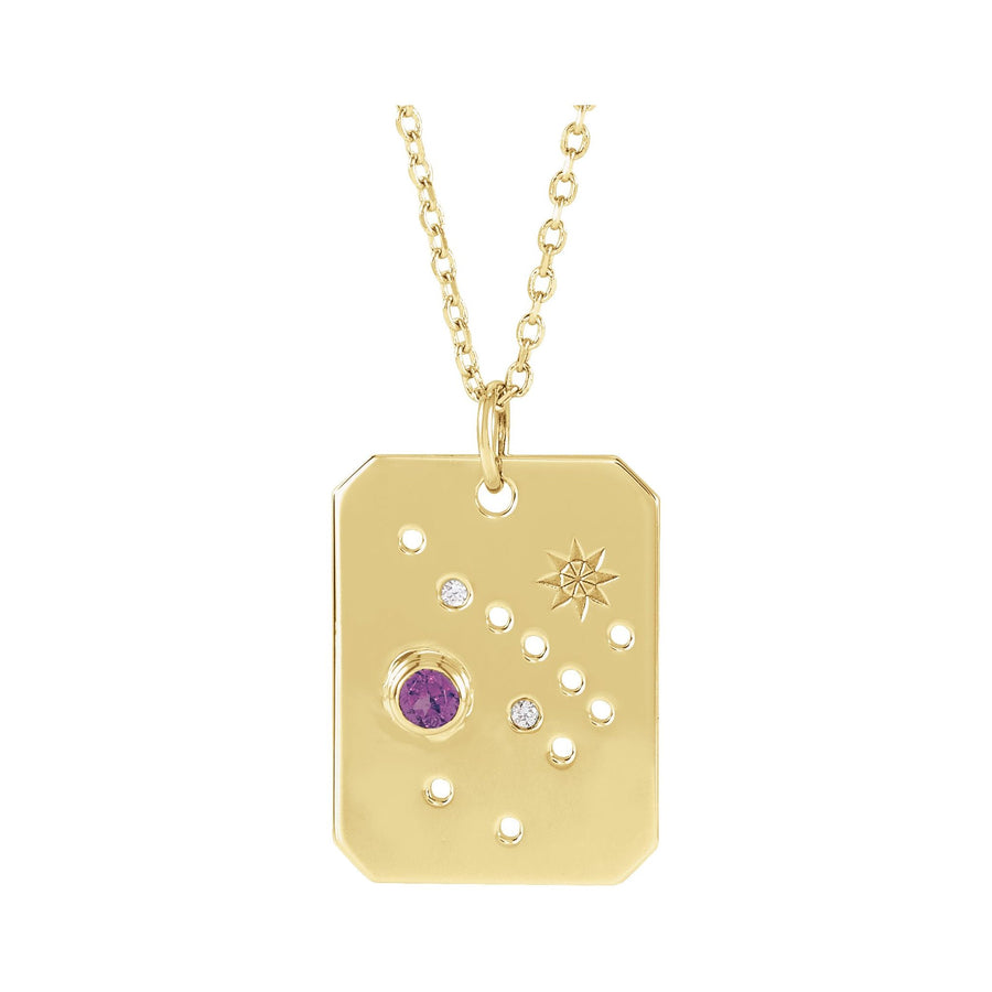 Zodiac and Constellation Diamond Dog Tag Necklace Yellow Gold: Sagittarius 