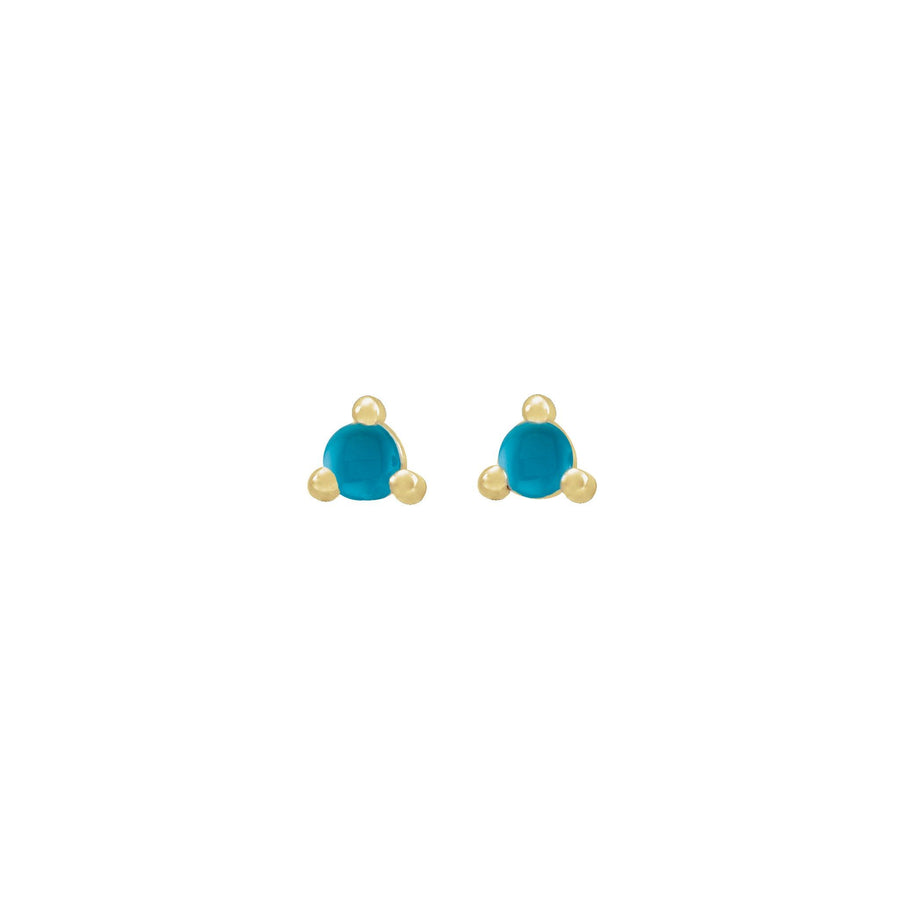 Round Turquoise 3 Prong Stud Earrings Yellow Gold