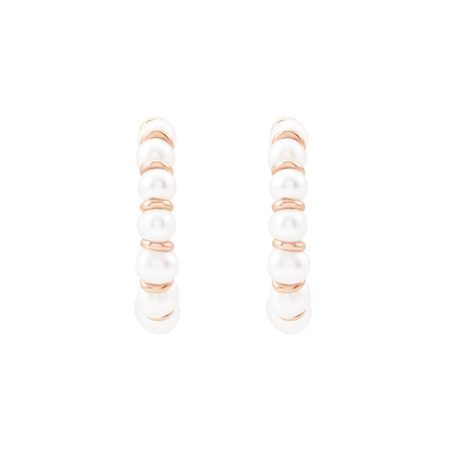 White Freshwater Pearl Hoop Earrings Smaller size Rose Gold