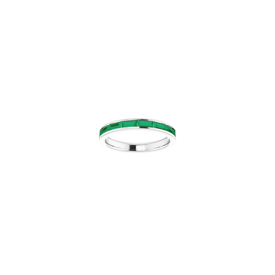 Baguette Emerald Channel Set Stackable Ring White Gold