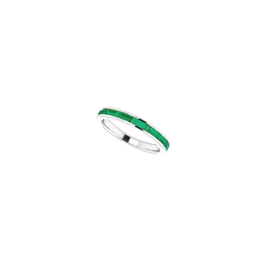 Baguette Emerald Channel Set Stackable Ring White Gold