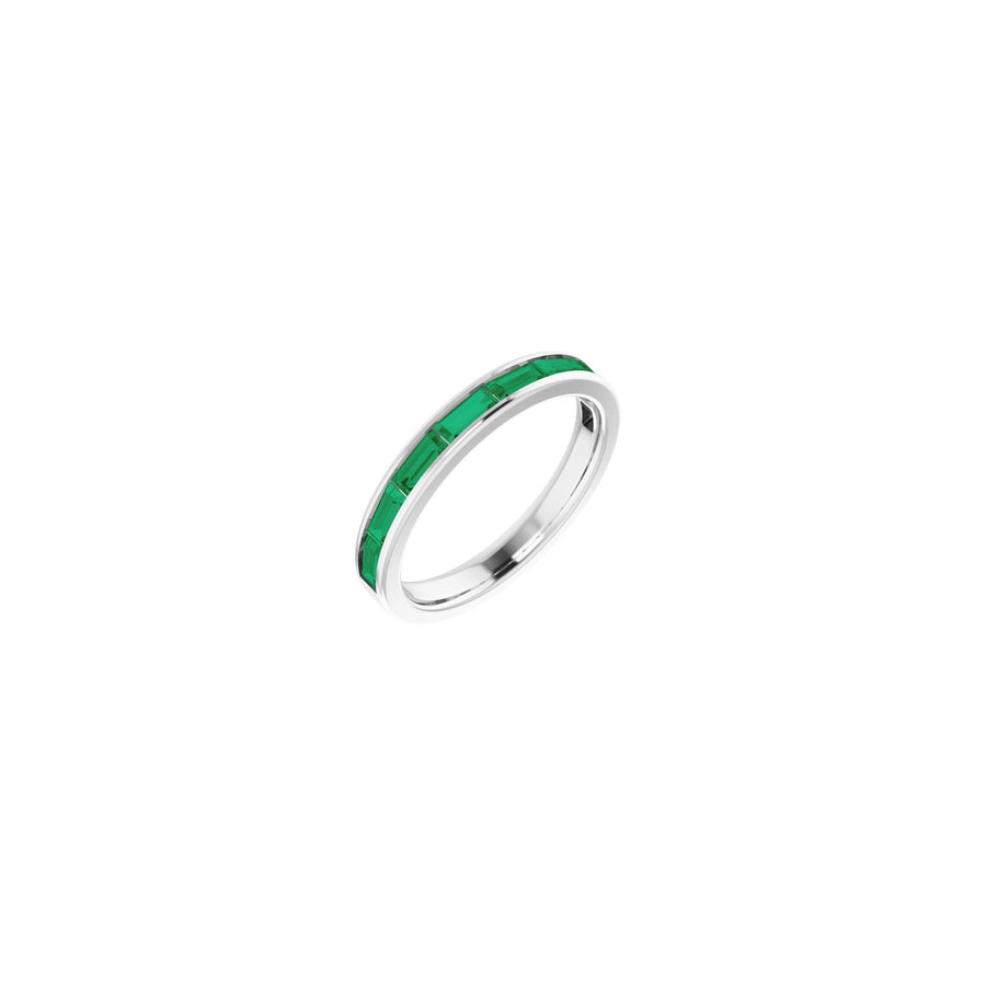 Baguette Emerald Channel Set Stackable Ring White Gold