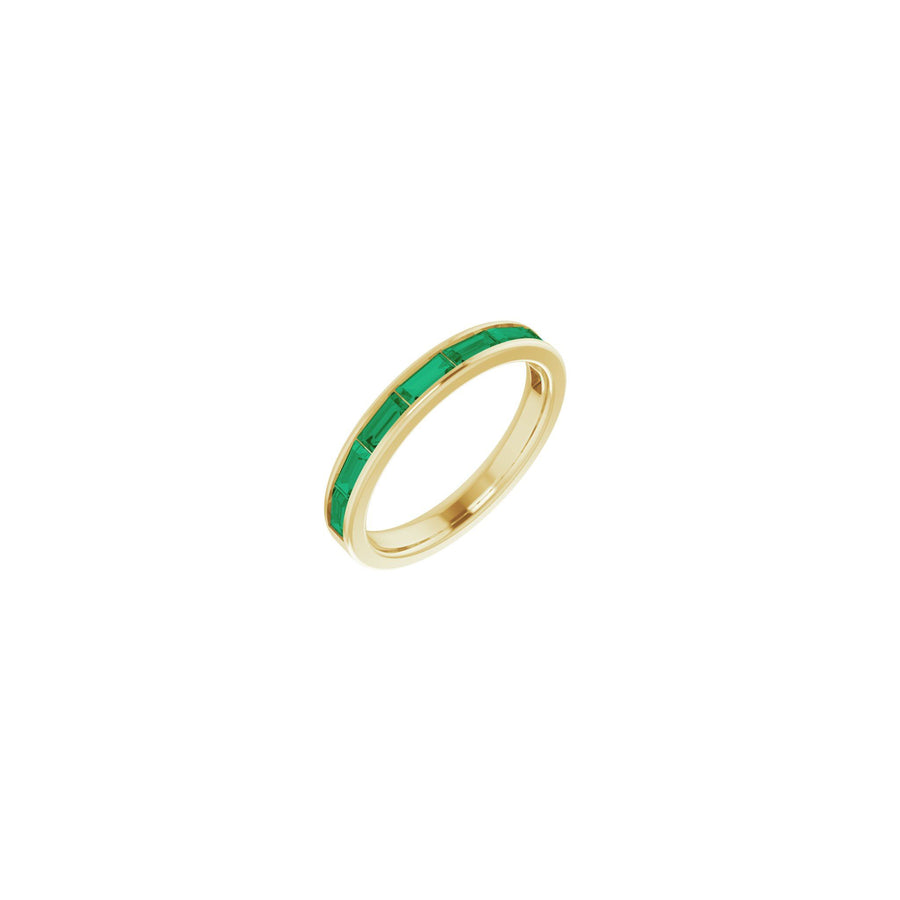 Baguette Emerald Channel Set Stackable Ring Yellow Gold