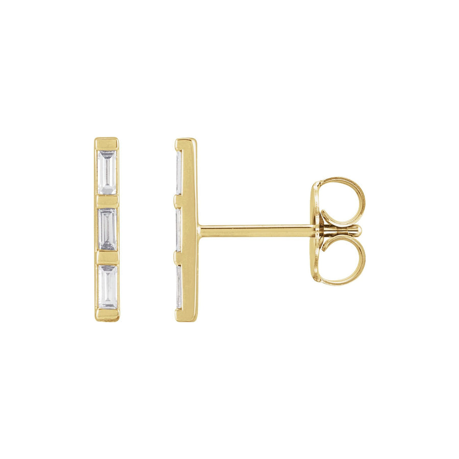 Baguette Diamond Bar Earrings Yellow Gold