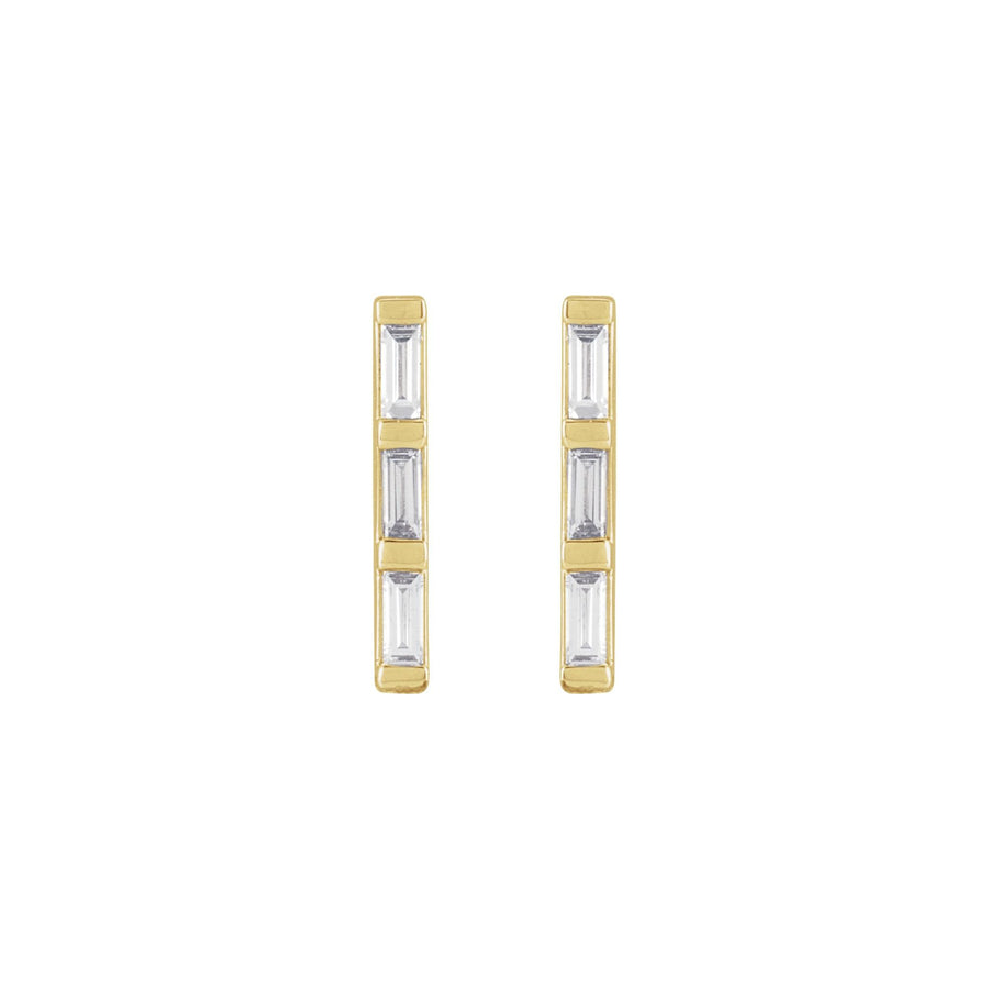 Baguette Diamond Bar Earrings Yellow Gold