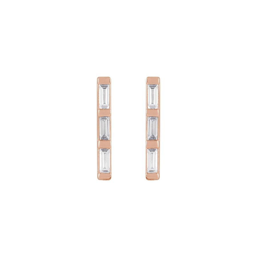 Baguette Diamond Bar Earrings Rose Gold