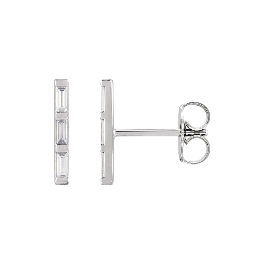 Baguette Diamond Bar Earrings White Gold