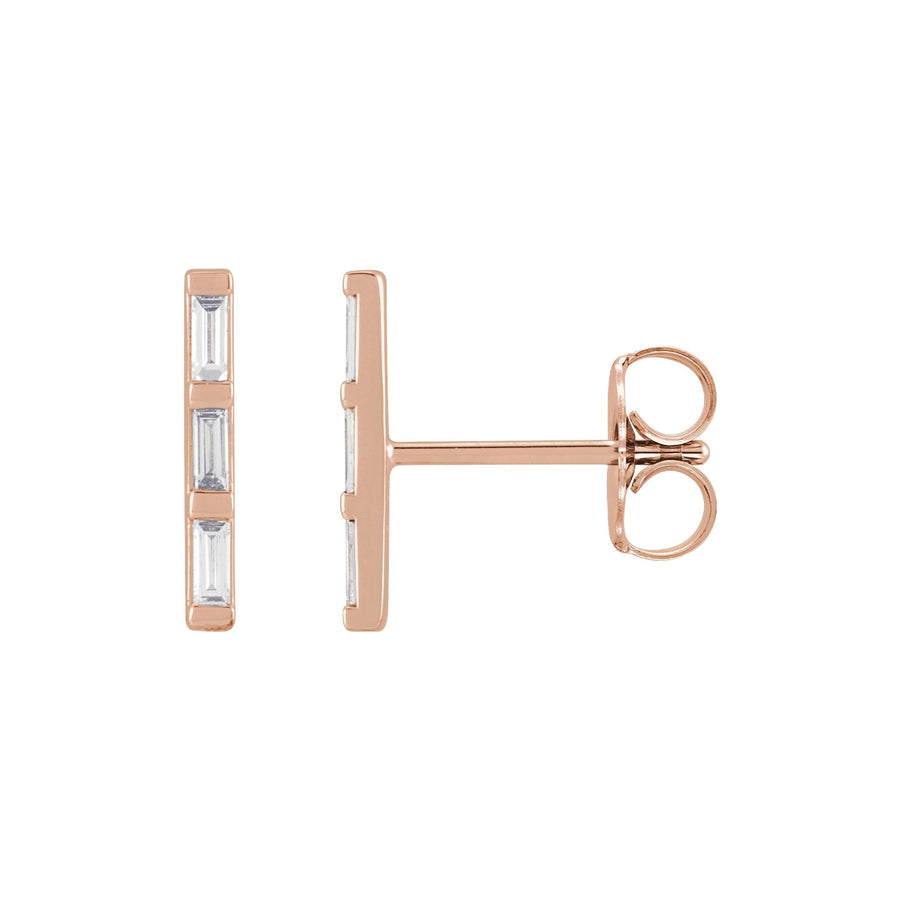 Baguette Diamond Bar Earrings Rose Gold