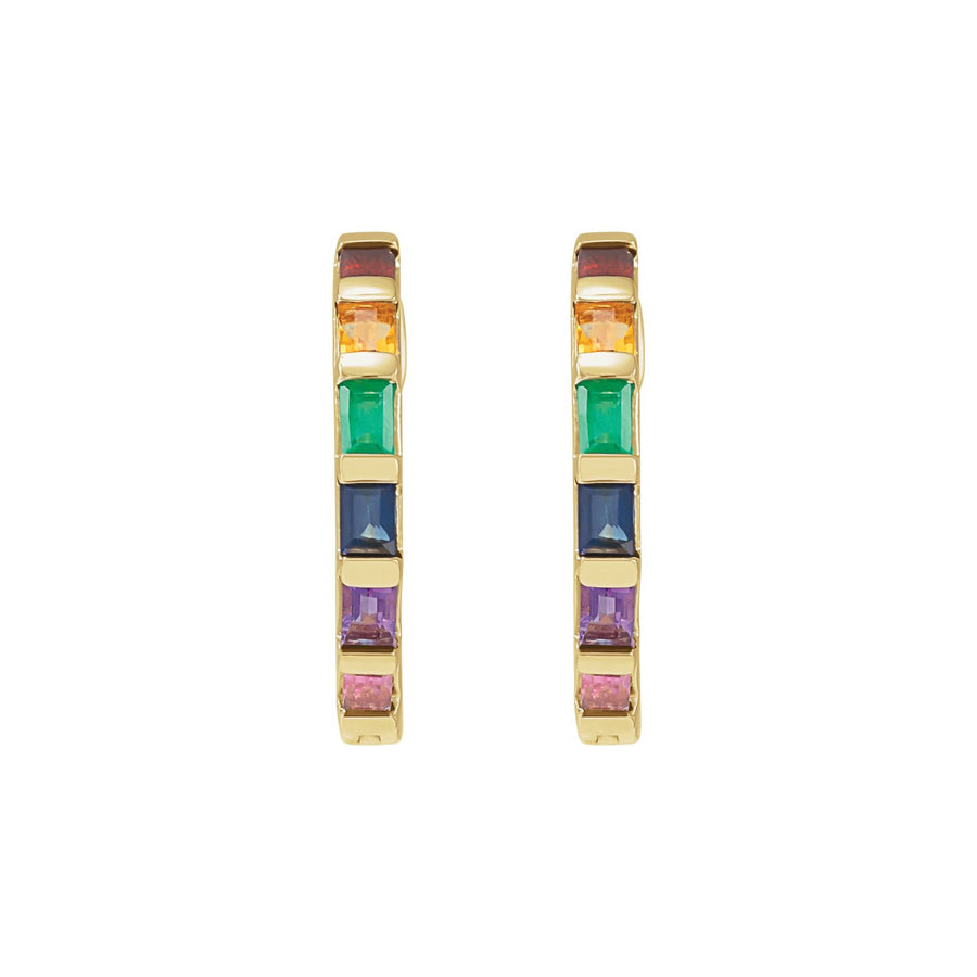 Baguette Rainbow Hoops Yellow Gold