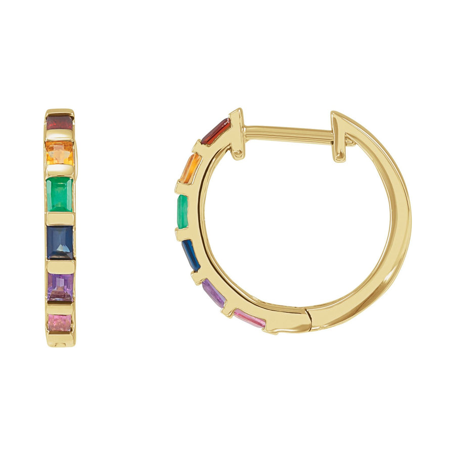 Baguette Rainbow Hoops Yellow Gold