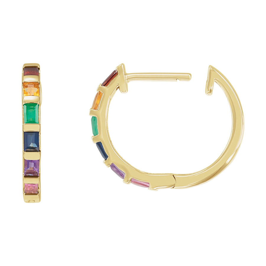 Baguette Rainbow Hoops Yellow Gold