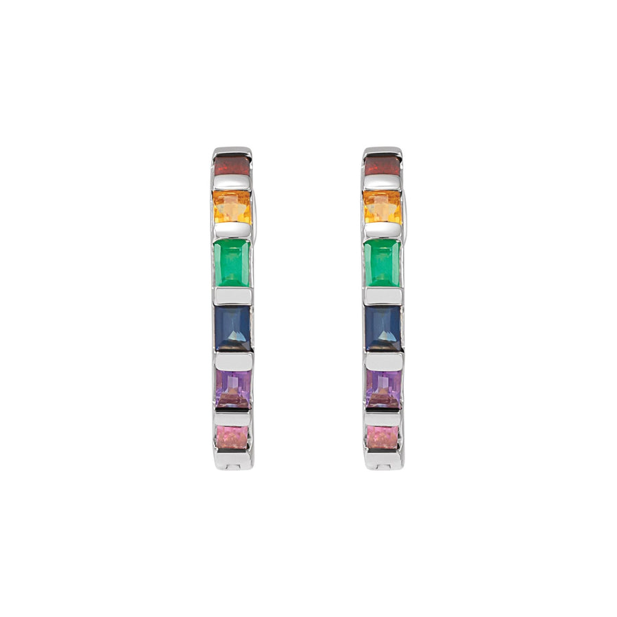 Baguette Rainbow Hoops White Gold