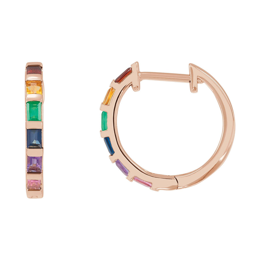 Baguette Rainbow Hoops Rose Gold