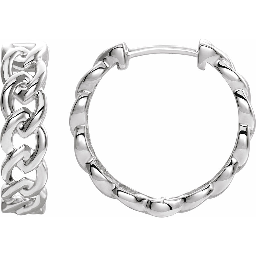 14k White Gold Curb Chain Hoop 