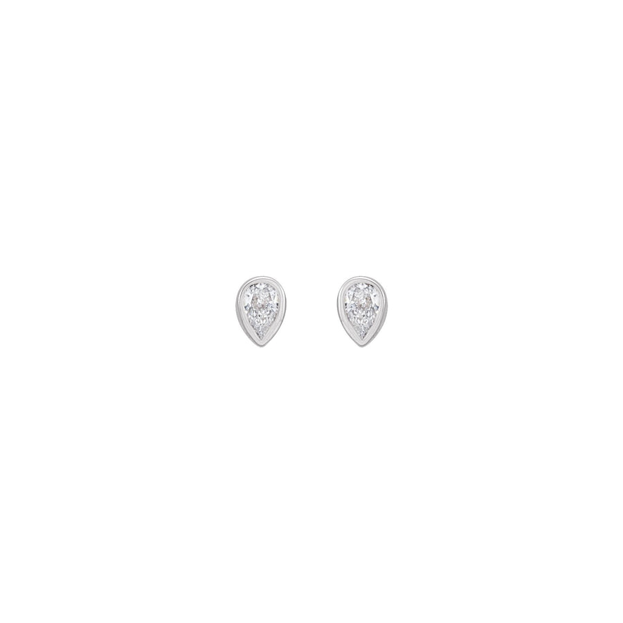 Pear Bezel-Set Diamond Earring White Gold