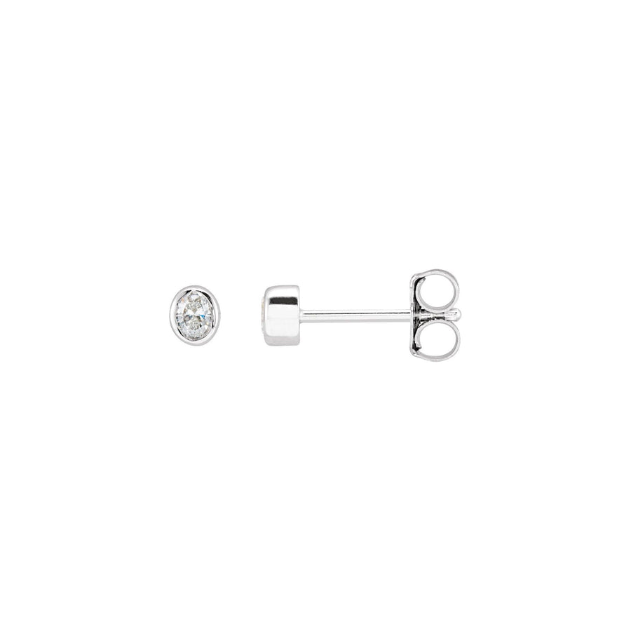 Oval Bezel-Set Diamond Earring White Gold