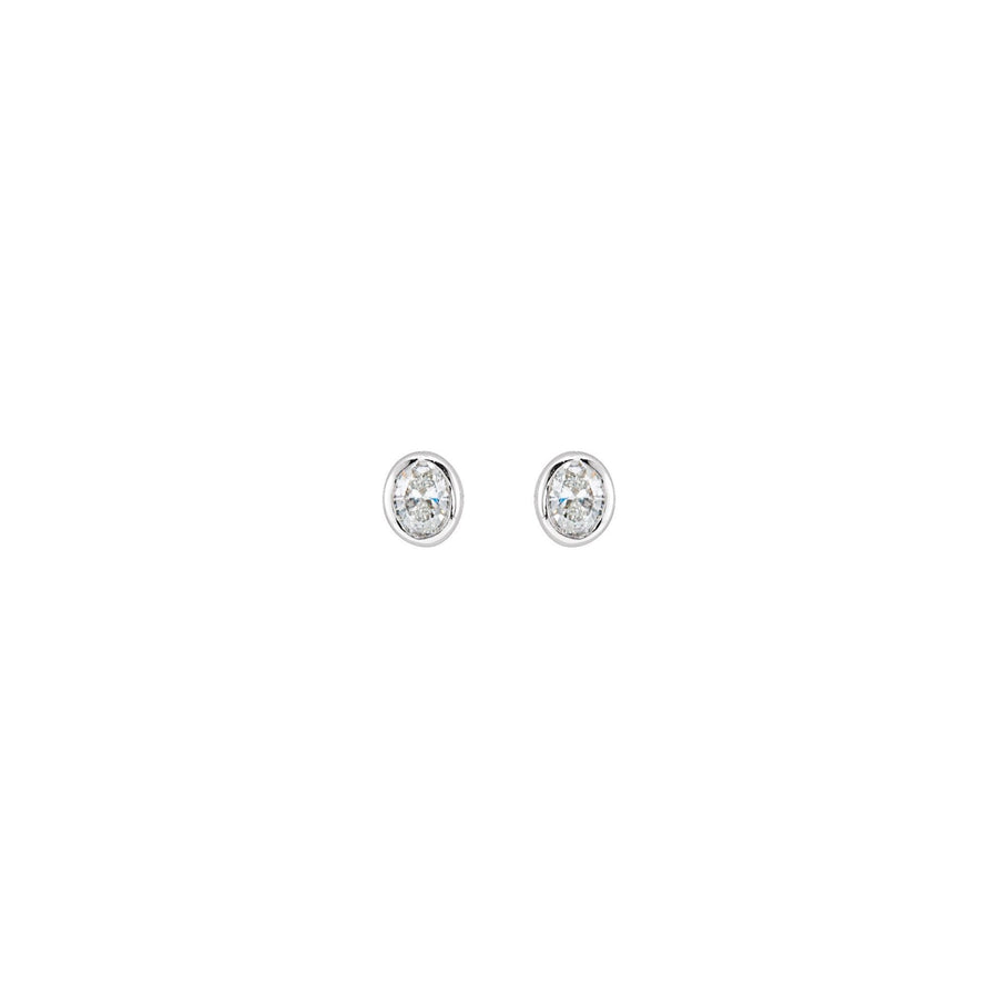 Oval Bezel-Set Diamond Earring White Gold