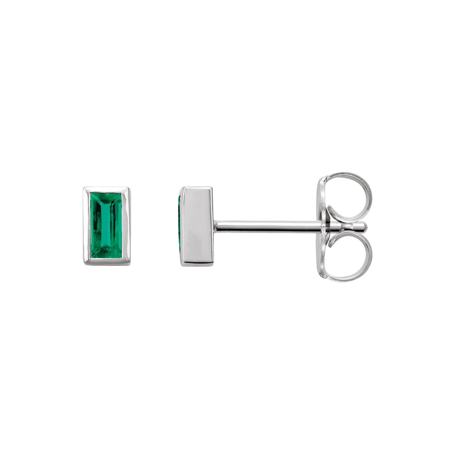 Bezel-Set Baguette Emerald Studs White Gold