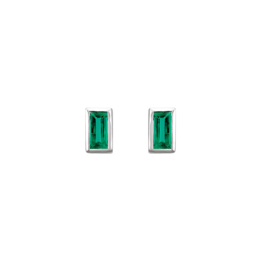 Bezel-Set Baguette Emerald Studs White Gold