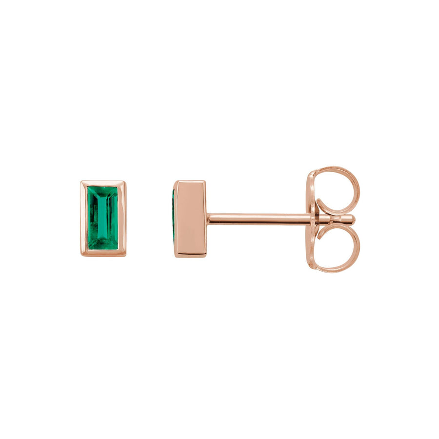 Bezel-Set Baguette Emerald Studs Rose Gold