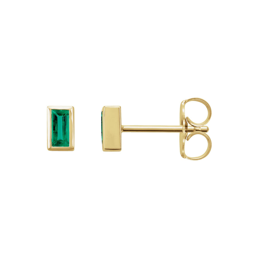 Bezel-Set Baguette Emerald Studs Yellow Gold