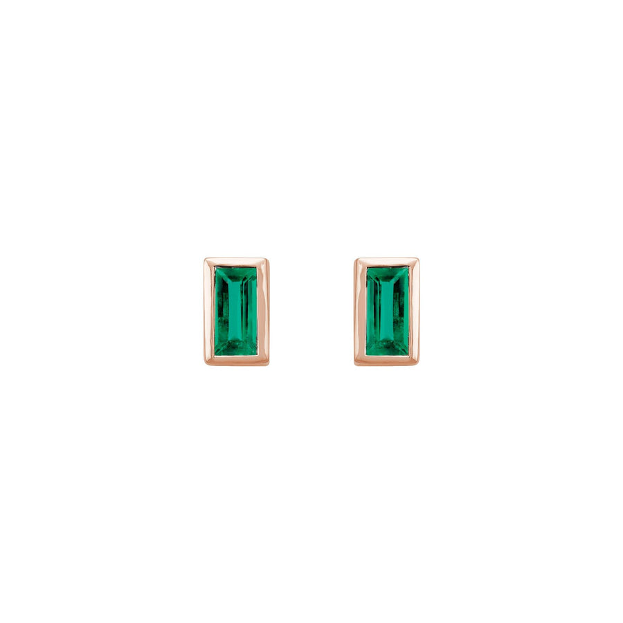 Bezel-Set Baguette Emerald Studs Rose Gold