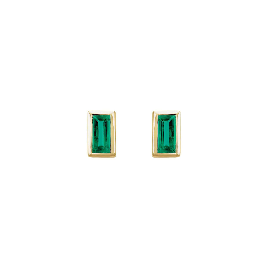 Bezel-Set Baguette Emerald Studs Yellow Gold