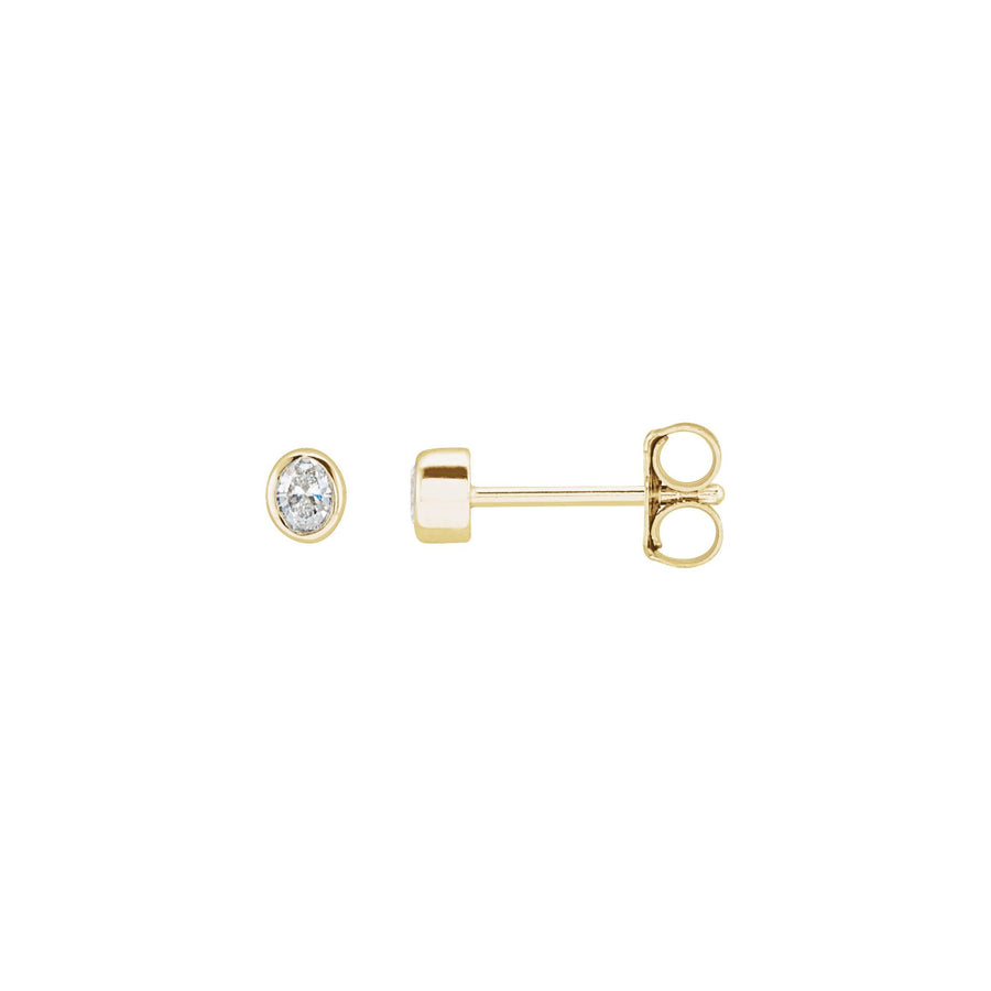 Oval Bezel-Set Diamond Earring Yellow Gold