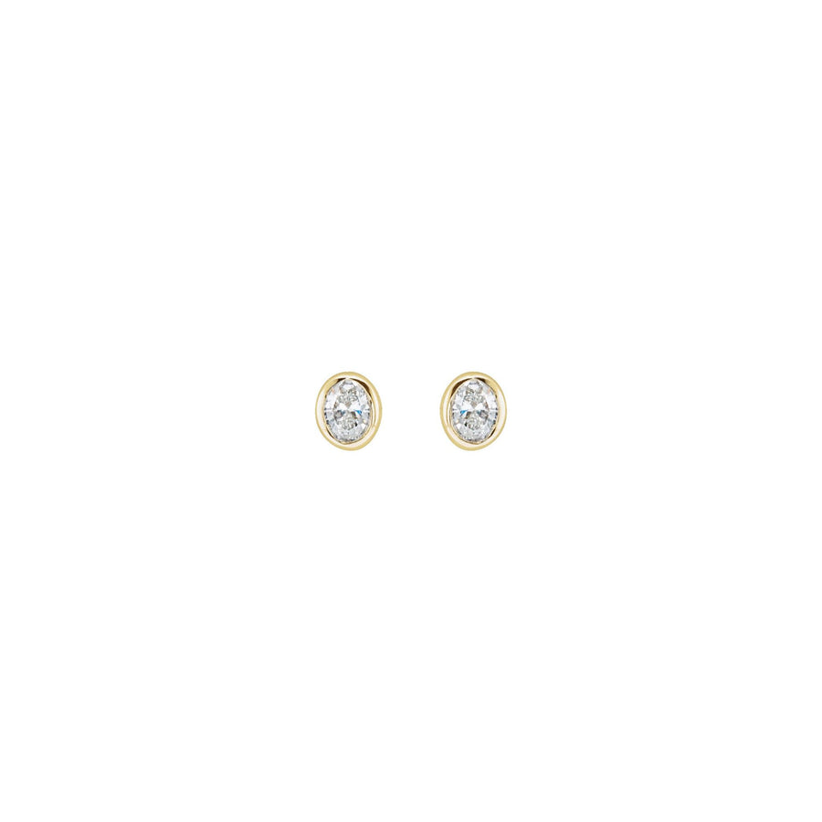 Oval Bezel-Set Diamond Earring Yellow Gold