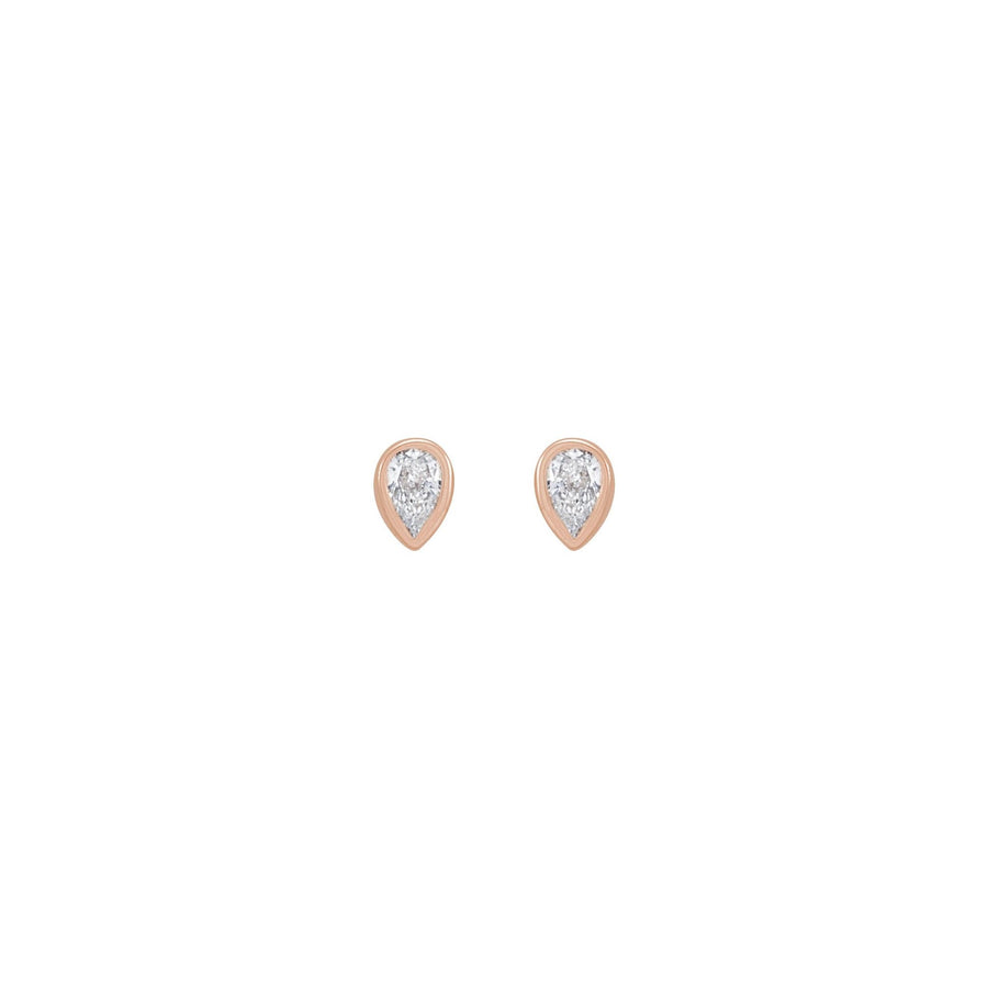 Pear Bezel-Set Diamond Earring Rose Gold