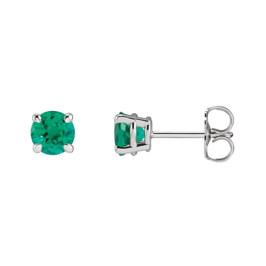 4 Prong Lab-Grown Round Emerald Studs White Gold