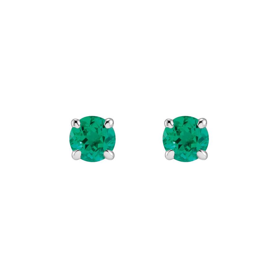 4 Prong Lab-Grown Round Emerald Studs White Gold