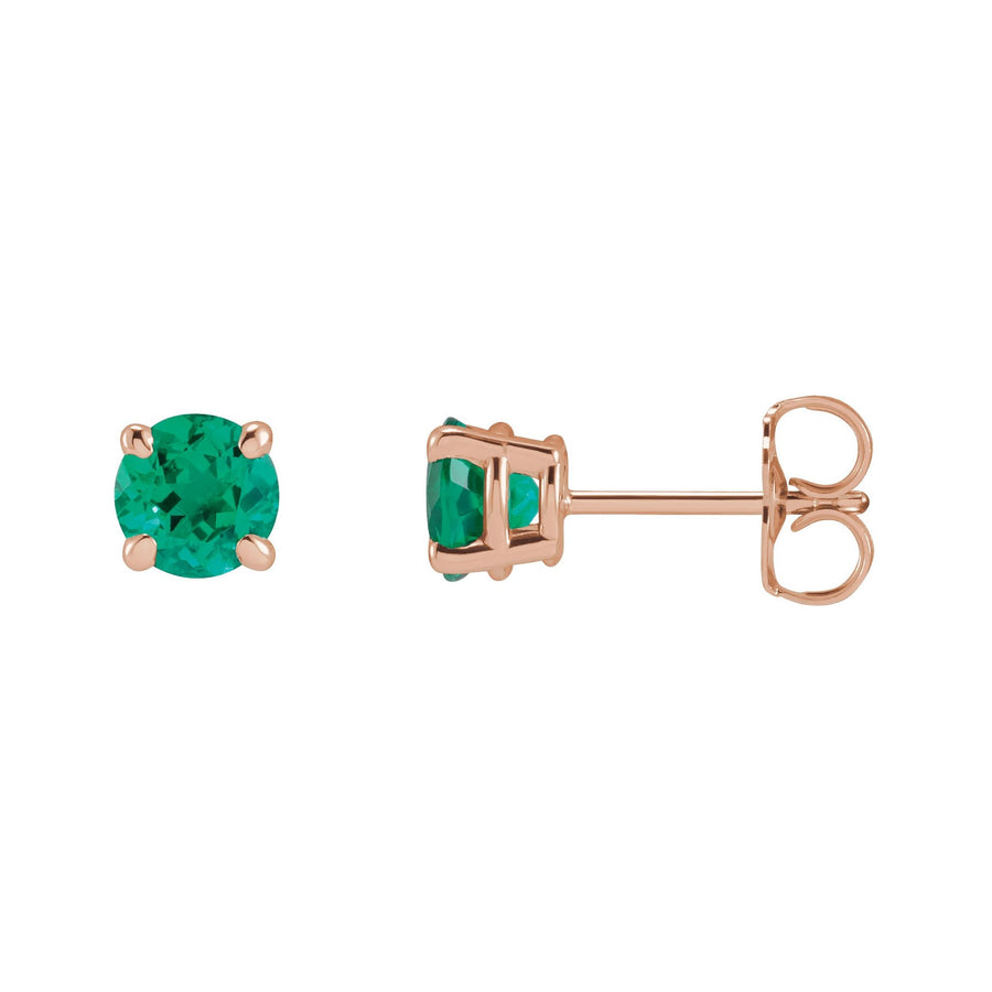 4 Prong Lab-Grown Round Emerald Studs Rose Gold