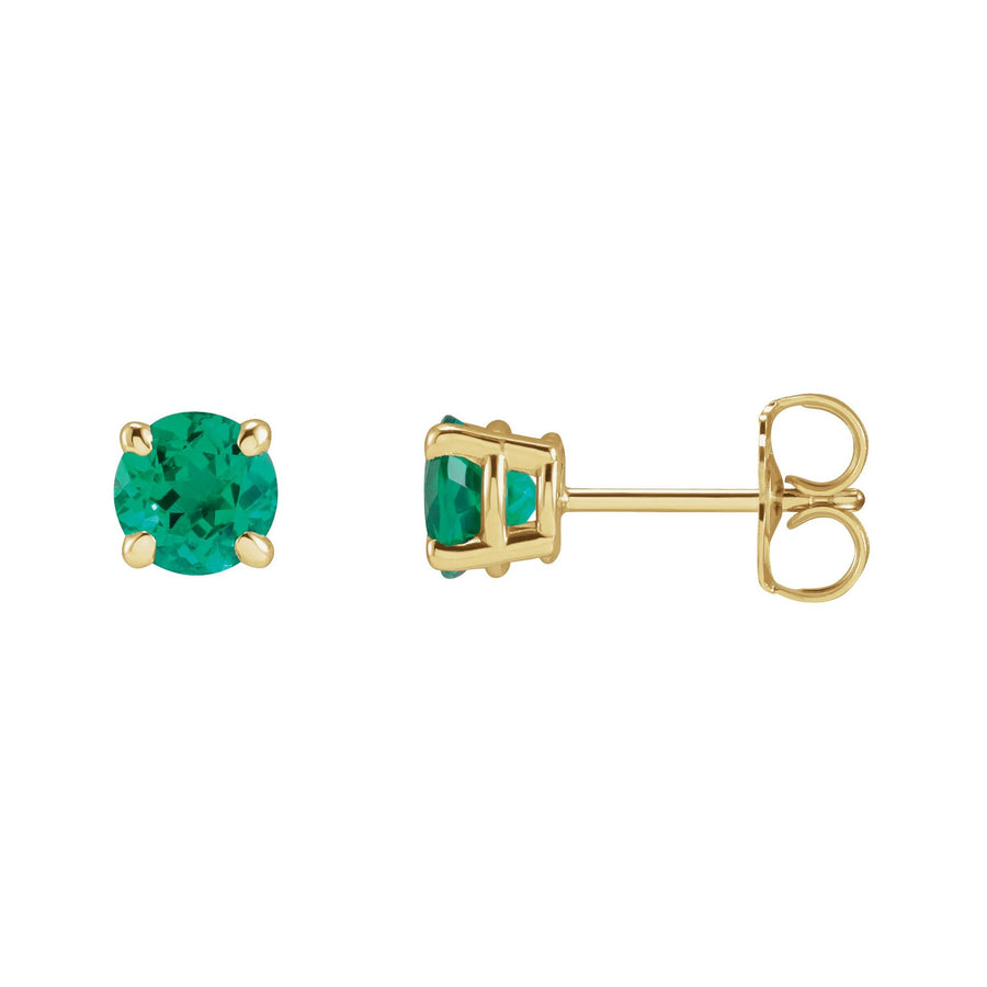 4 Prong Lab-Grown Round Emerald Studs Yellow Gold