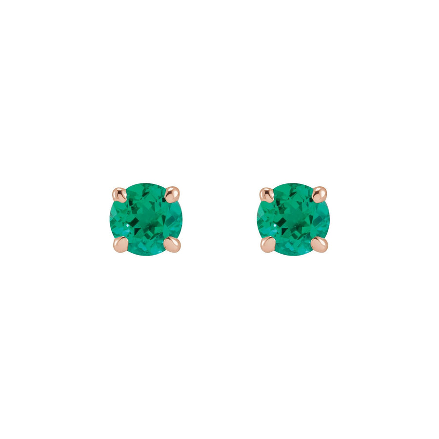 4 Prong Lab-Grown Round Emerald Studs Rose Gold