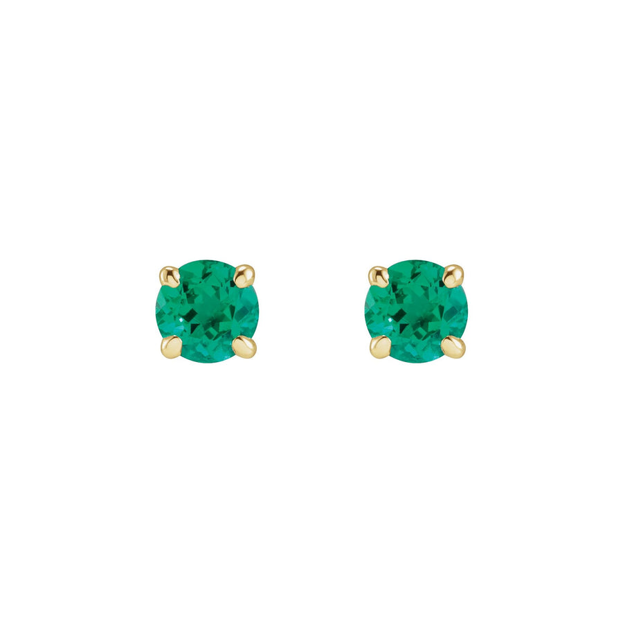 4 Prong Lab-Grown Round Emerald Studs Yellow Gold