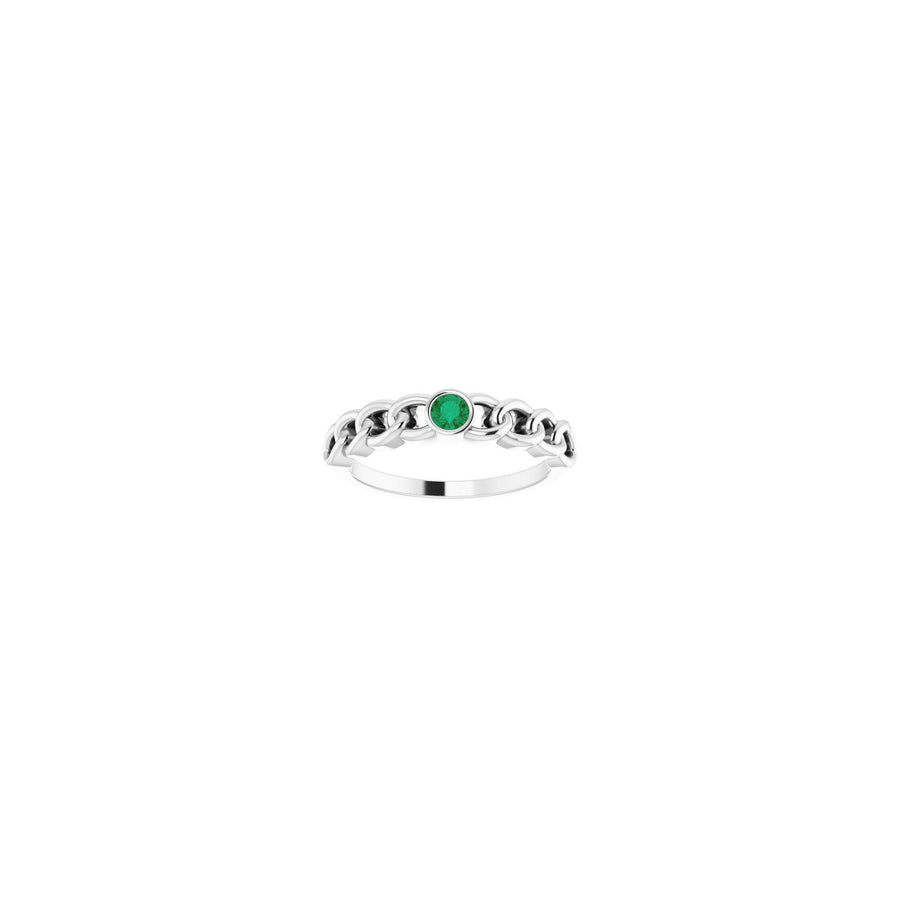 Emerald Curb Chain Ring White Gold