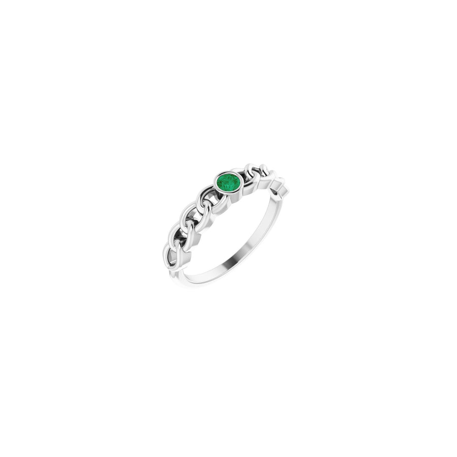 Emerald Curb Chain Ring White Gold